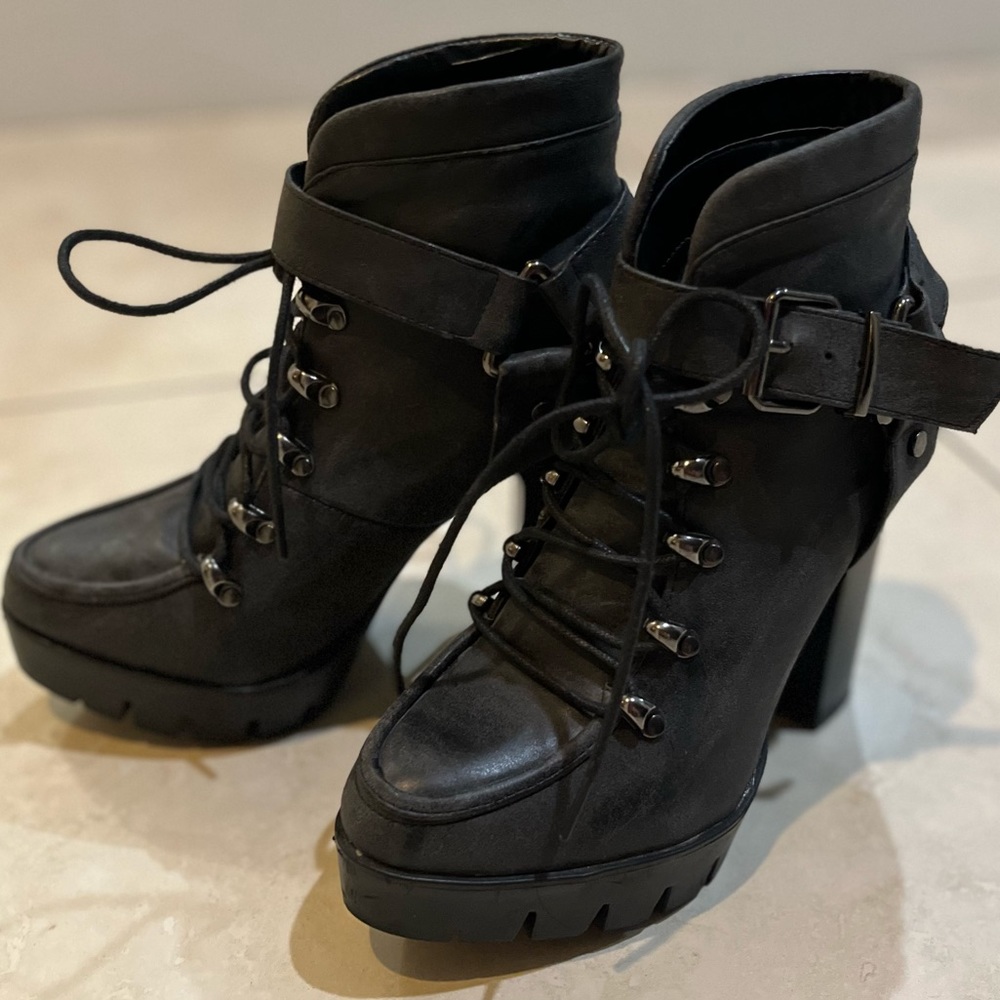 Black lace-up booties